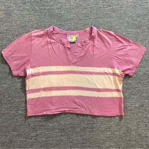 Very fun! Big Bud Press Rugby crop top, size medium, in pink and tan.